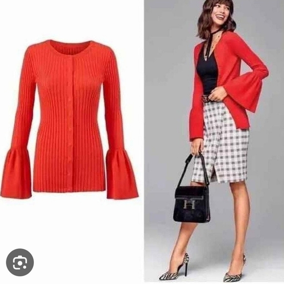 CAbi Sweaters - CAbi Trumpet Red Bell Sleeve Cardigan EUC Small PTP 19 - 24 Length